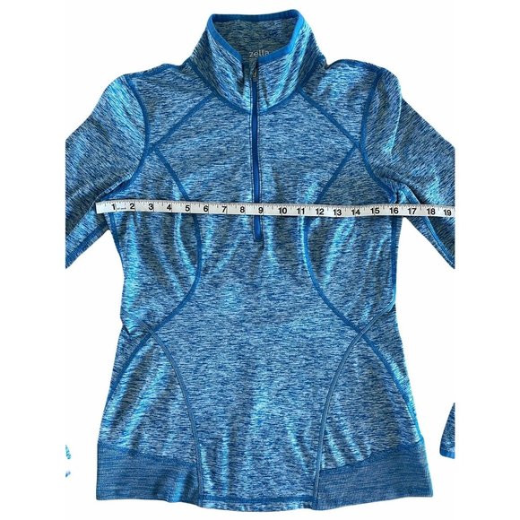 ZELLA Womens Bright Blue Space Dye 1/2 Zip Pullover Thumbholes Cuffs Logo Small - Picture 8 of 9